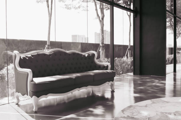 istock Black and white image of modern furniture sofa 1364909040