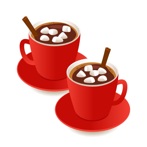 ilustrações de stock, clip art, desenhos animados e ícones de two cups with hot chocolate - two objects cup saucer isolated