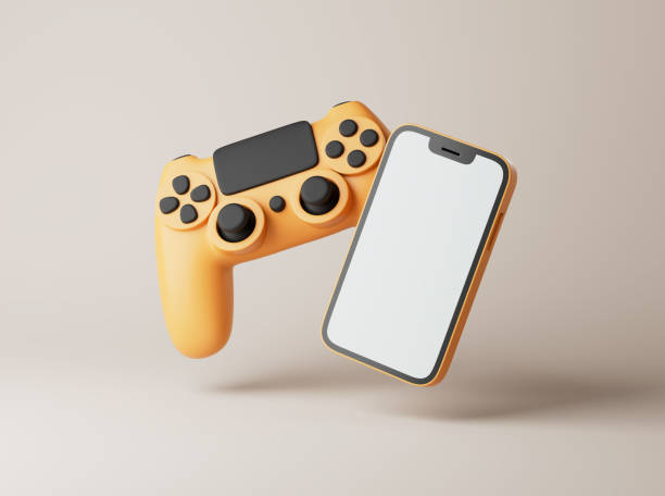 istock Simple mobile gaming with soft shadows on floor 3d render illustration. 1364911487
