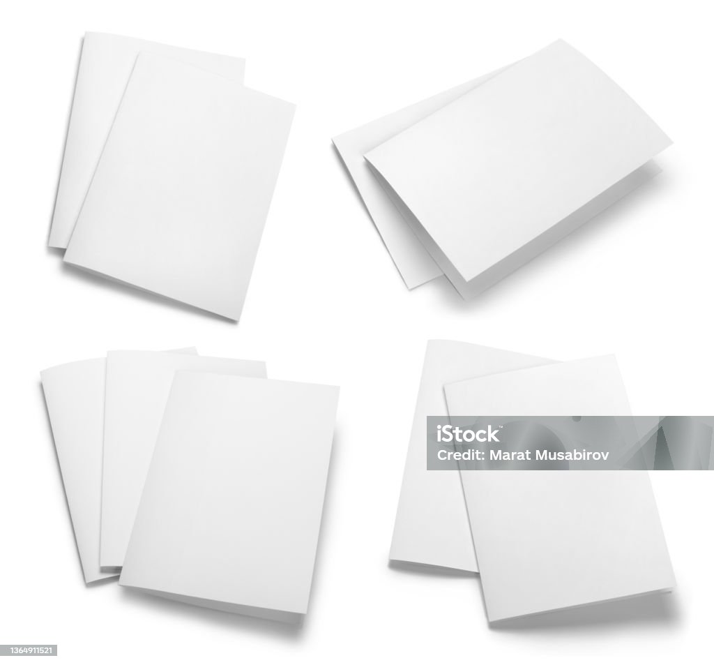 Collection Of Folded Paper Sheets On White Stock Photo - Download Image