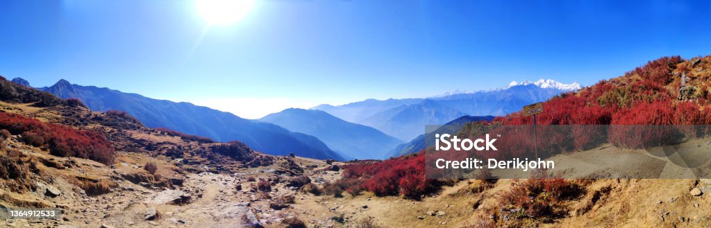 Breathtaking Panoramic View From Gosaikunda, Nepal. Amazing Landscape of Panorama. Adventure Stock Photo