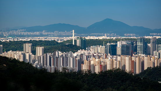 Seoul South Korea cityscape view from Inwangsan mountain on September 19, 2021