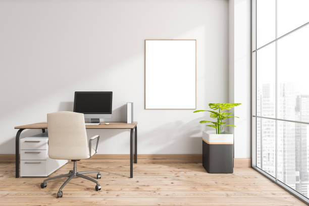 istock Canvas in white office with wood floor 1364915410