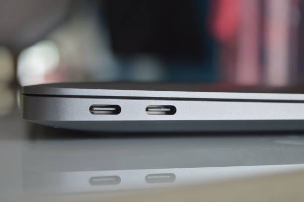 istock Modern laptop with type C charging port 1364916180