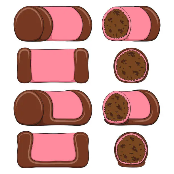 Vector illustration of Set of color illustrations with pink punschrulle, dammsugare. Isolated vector objects.