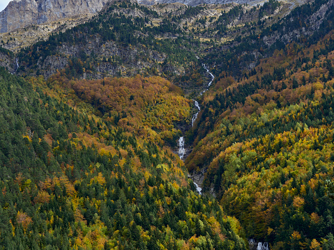 Views at the entrance to the Bujaruelo valley in autumn, Huesca, Spain.