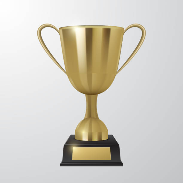 ilustrações de stock, clip art, desenhos animados e ícones de shiny golden cup on a black pedestal, vector illustration of golden award - medal gold medal podium leadership