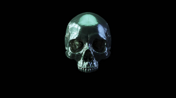 istock Skull Human Silver Reflection Green Blue White Light Sci Fi Halloween Skeleton 1364921296