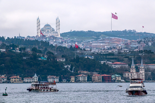 Camlica Republic Mosque and Kuleli Military High School in Istanbul City, at Rainy Day