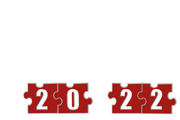 istock Red puzzle elements with white numbers 2, 0 on isolated background. Concept of welcome to new year 2022 1364923879