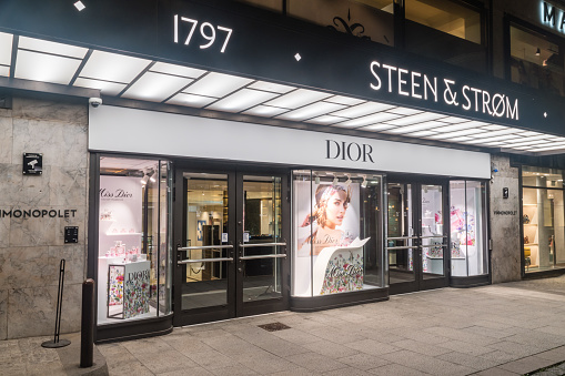 Oslo, Norway - September 24, 2021: Dior store at night.