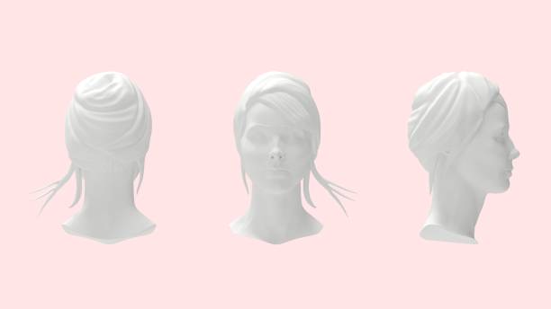 istock 3d rendering of a female head front side and back view isolated on empty space background 1364925203