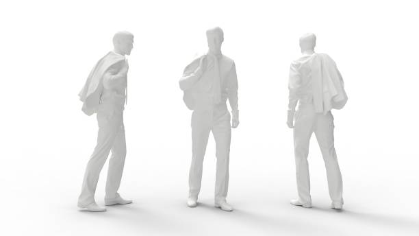 istock 3D rendering of a casual business man front side and back view. Computer render model isolated silhouette. 1364925451