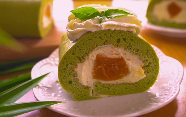 istock pandan cake. Pandan swiss roll cake. Pandan roll cake 1364927367