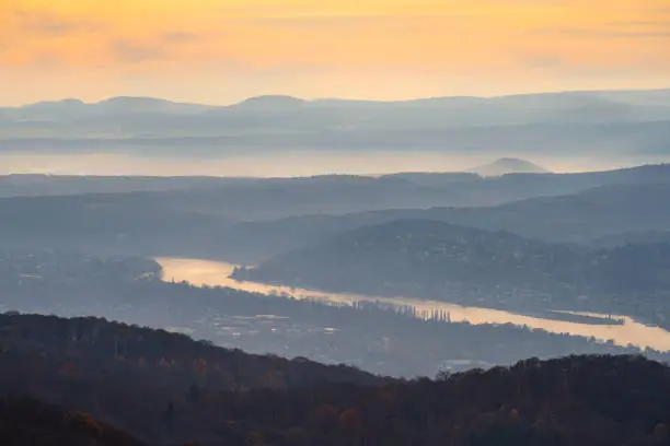 View over the Rhine and the south of Bonn on a late autumn afternoon.