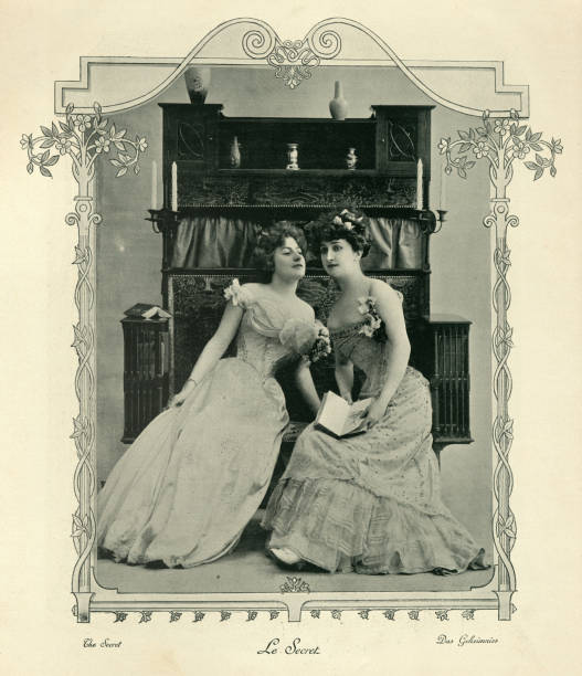 istock Young women whispering secrets to each other, Victorian, 19th Century 1364927556