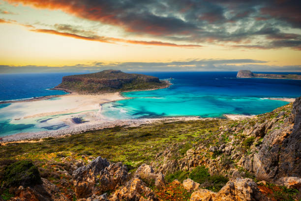 istock Beautiful beach of Balos on Crete at sunset 1364929794