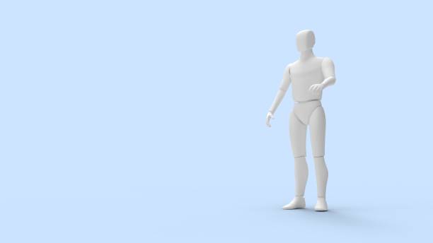istock Human dummy robot AI model isolated in light blue studio background 1364931510