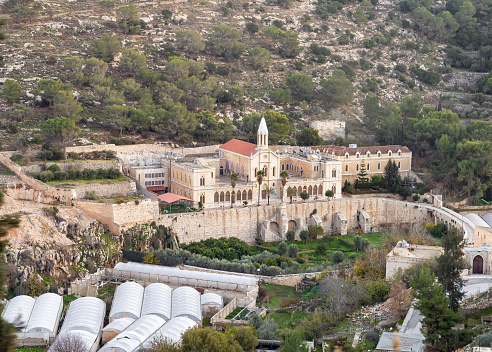 View from the outskirts of Bethlehem to the Arthas monastery in the Bethlehem in the Palestinian Authority, Israel