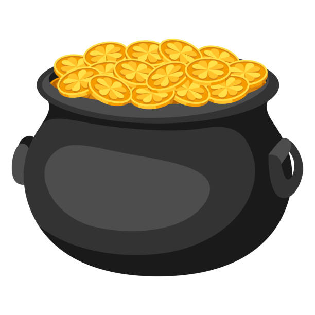 istock Saint Patricks Day illustration. Pot with gold coins. 1364936525
