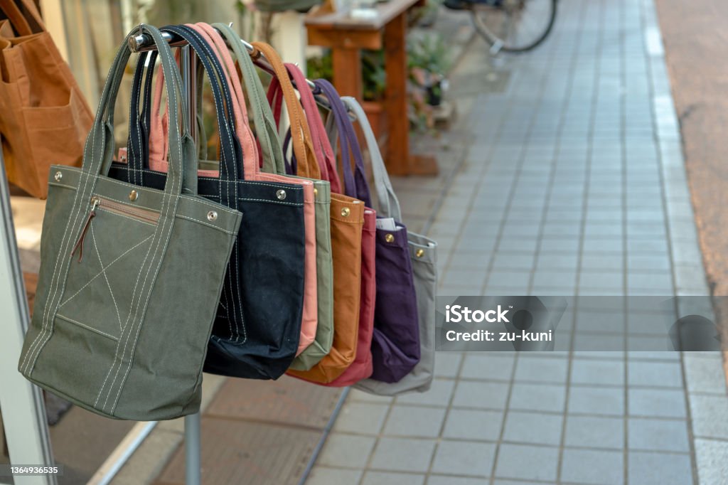 Bags sold in the shopping district in Yanaka, Taito-ku, Tokyo. Adult Stock Photo