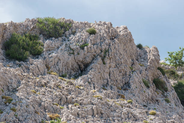 Detail of karst landscape of island of Krk on a sunny day, Croatia stock photo