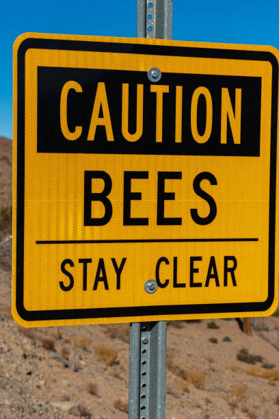 istock Close up of Caution Bees yellow sign 1364937519