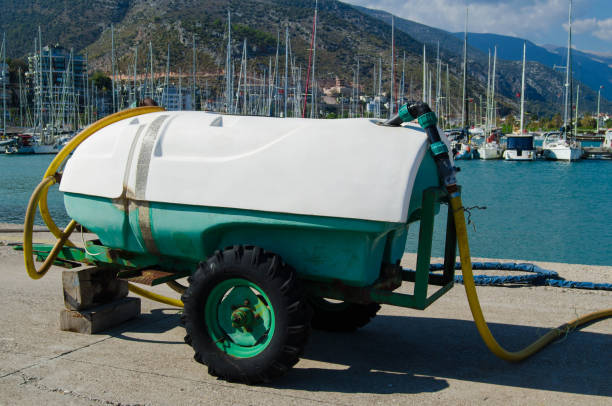 Mobile waste tank for boats stock photo