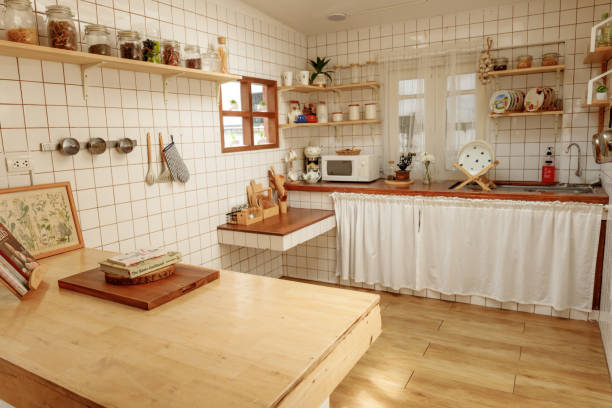 istock Warm and minimalist kitchen in the house. 1364937873