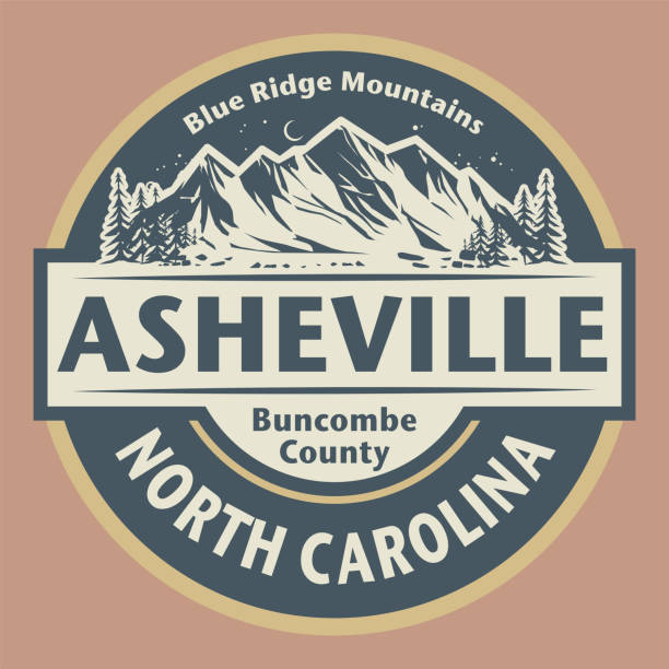 godło z nazwą asheville, karolina północna - blue ridge mountains obrazy stock illustrations