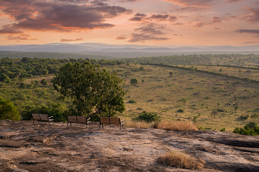 Panoramic image of the landscape of Lake Mburo National Park, Uganda