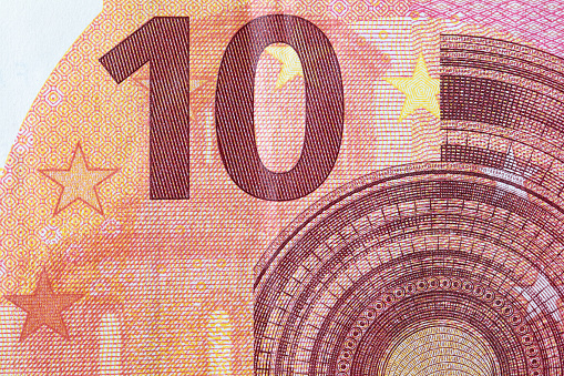 Closeup of 10 euro banknote for design purpose