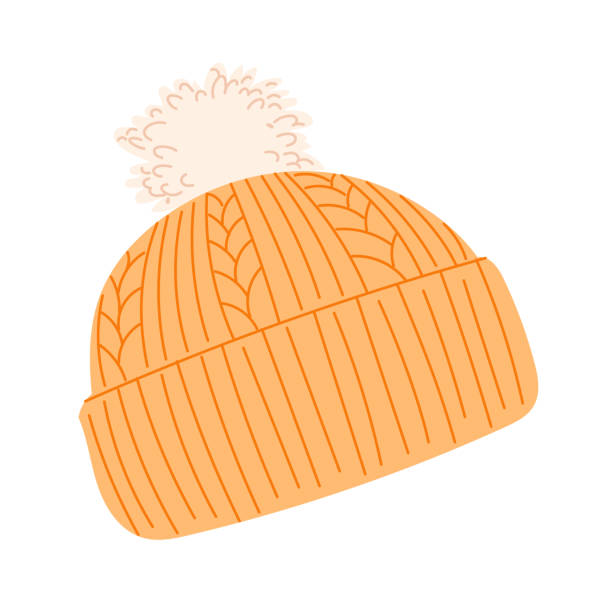 illustrazioni stock, clip art, cartoni animati e icone di tendenza di cappellino in maglia con elemento pompom di abiti invernali e capispalla. - knit hat