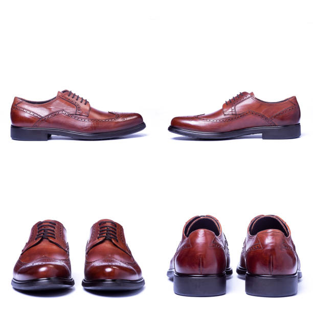 scarpe in pelle marrone da uomo." n - shoe groom wood luxury foto e immagini stock