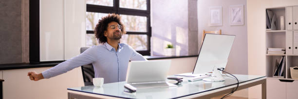 istock Arms Stretch Exercise Sitting At Desk 1364960361