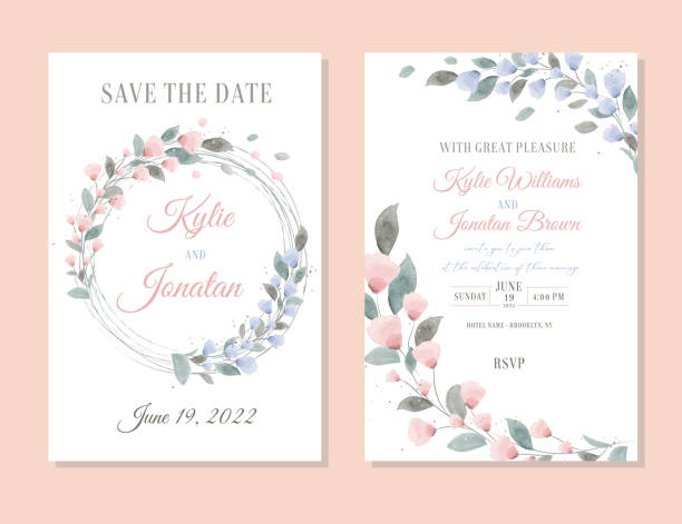 Wedding invitation card template set with beautiful floral leaves. Rustic style. Wedding invitation card template set with beautiful floral leaves. Rustic style. wedding invitation stock illustrations