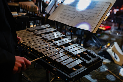 Closeup of hands playing Xylophone