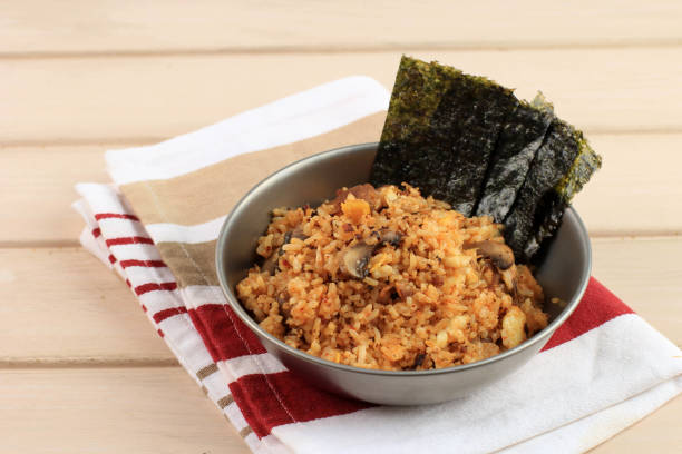 Kimchi Fried Rice with Seaweed and White Sesame - Korean Food Style