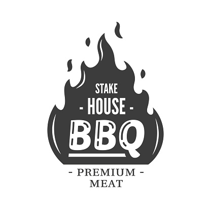 Barbecue logo with fire isolated on white background. BBQ concept. Vector illustration