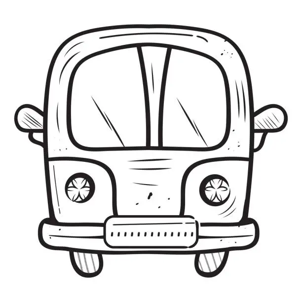 Vector illustration of Hand drawn doodle van camper in cartoon style, coloring