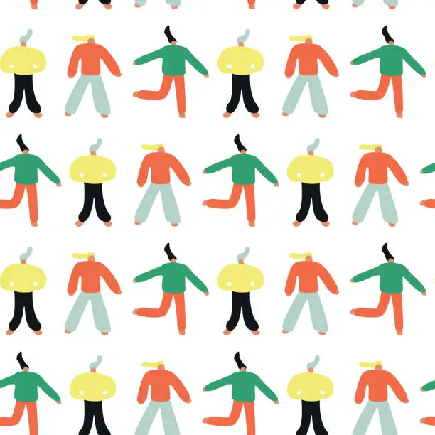 Vector illustration of Seamless pattern. Vector illustration with dancing people. Cartoon character.