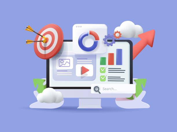seo optimization, web analytics and seo marketing social media concept. 3d vector illustration. web analytics design. - google stock illustrations
