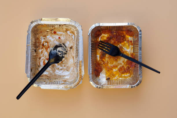 istock Food  containers with disposable plastic utensils. 1364969886