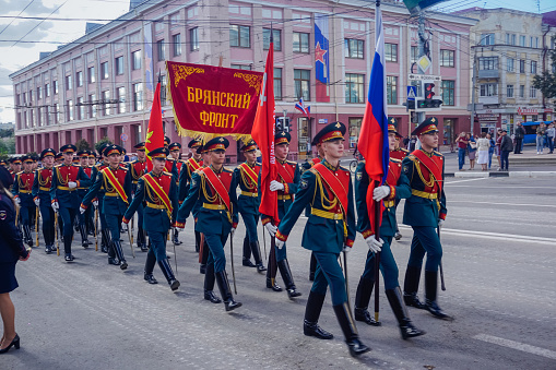 Bryansk, Russia - September 17, 2018: Young cadets at the military parade