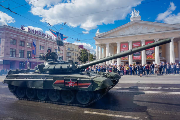 Bryansk, Russia - September 17, 2018: Military combat vehicles at the military parade
