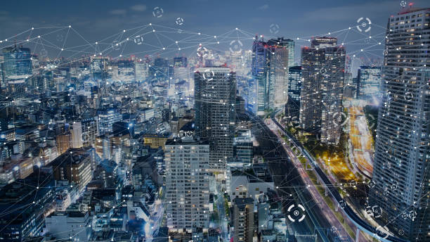 istock Urban landscape image of the Internet and networks 1364974256