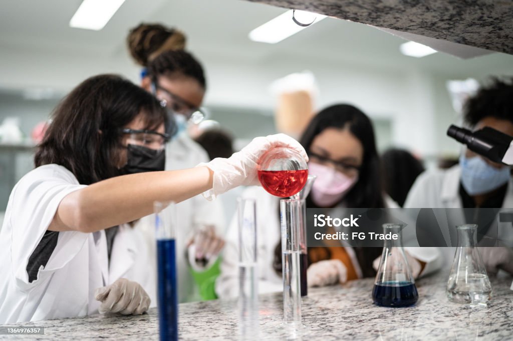 Lab Study Experiment Students Doing An Experiment While Studying In A Lab On School Or ...