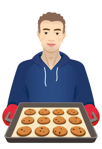 Vector illustration of Young man with cookies tray