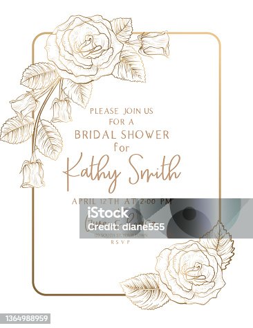 istock Golden Botanical Roses Bridal Shower Invitation template 1364988959