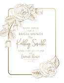 istock Golden Botanical Roses Bridal Shower Invitation template 1364988959